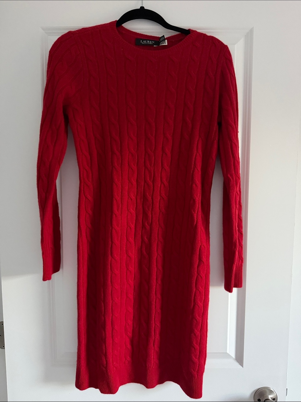 Lauren Ralph Lauren Bright Red Cable-Knit Sweater Dress